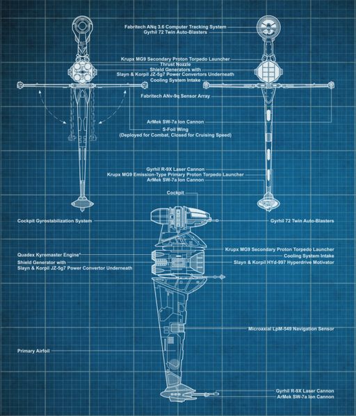 File:ASF-01 B-wing starfighter blueprints-sw card trader.png
