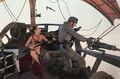 Set photo of Leia attacking sail barge gunner